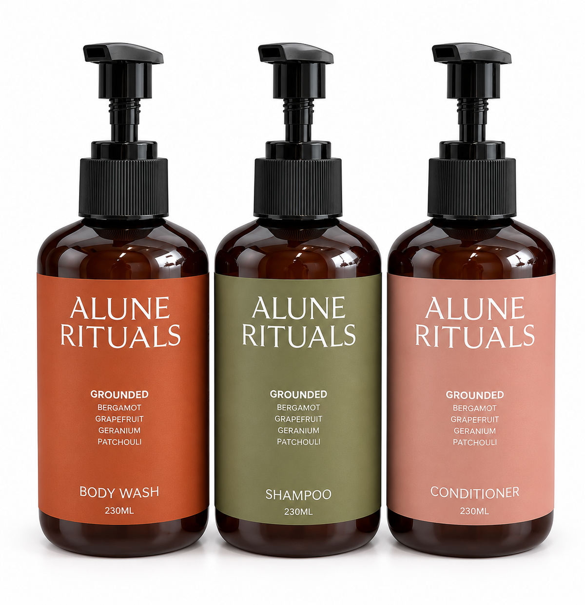 Alune Rituals Grounded Set of 3 - Body Wash, Shampoo, Conditioner | 230ML / 60ML